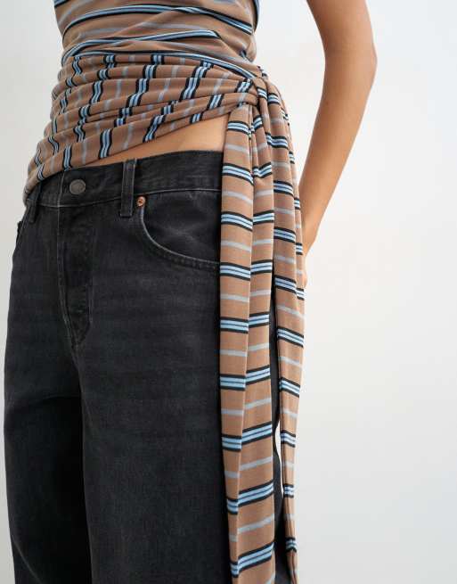 Topshop gestreepte bandeautop met strikdetail bruin, 2 van 4