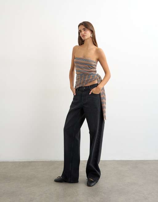 Topshop gestreepte bandeautop met strikdetail bruin, 3 van 4