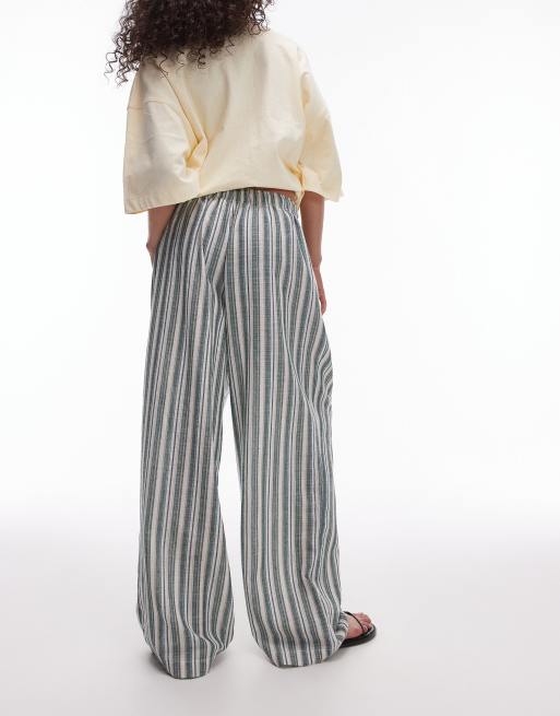Topshop - Gestreepte broek met linnen en elastische taille in multi, 4 van 5