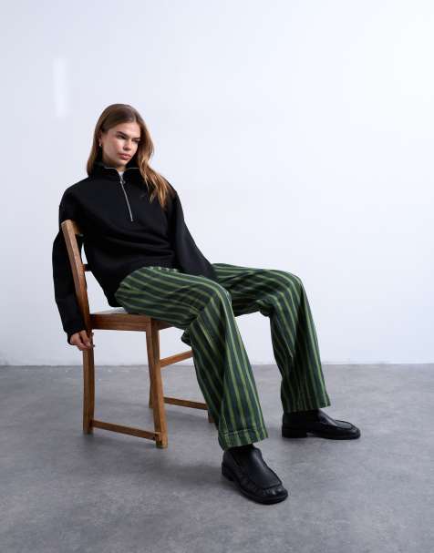 Topshop - Gestreepte broek met rechte pijpen in groen - view 1