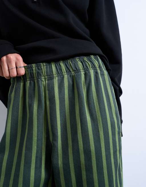 Topshop - Gestreepte broek met rechte pijpen in groen, 4 van 5