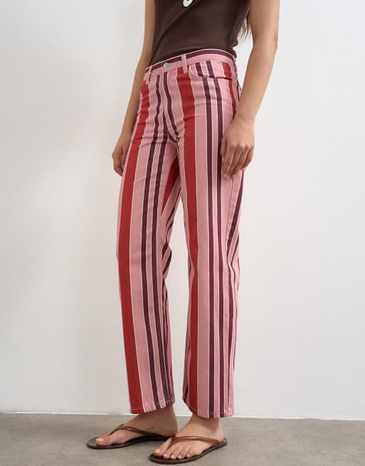 Topshop - Gestreepte broek met rechte pijpen in roze, 2 van 5