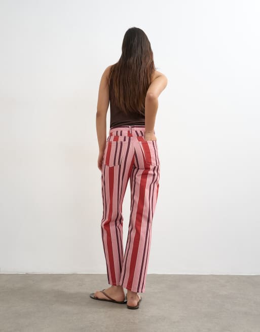 Topshop - Gestreepte broek met rechte pijpen in roze, 5 van 5