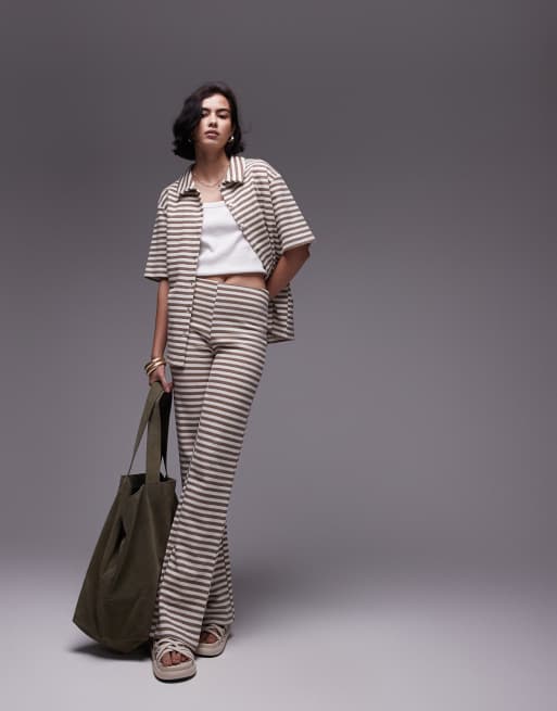 Topshop - Gestreepte broek met wijde pijpen in neutraal, deel van co-ord set