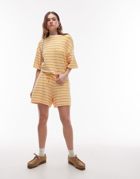 Topshop - Gestreepte co-ord set met textuur in oranje - view 1