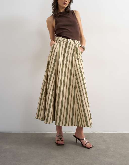 Topshop - Gestreepte denim cirkel maxi rok met detailnaden, 4 van 5