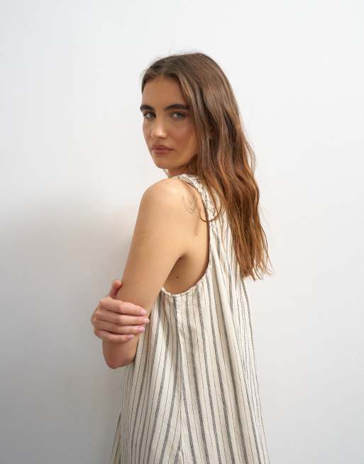 Topshop - Gestreepte denim maxi jurk met gerimpelde schouders, 2 van 4