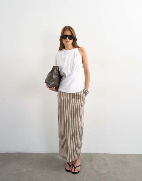 Topshop - Gestreepte denim maxi kokerrok - view 1
