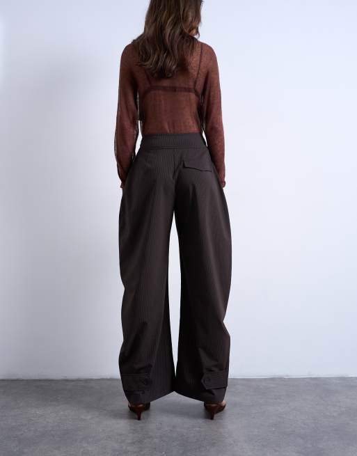 Topshop - Gestreepte elegante broek met ballonpijpen in bruin, 2 van 5