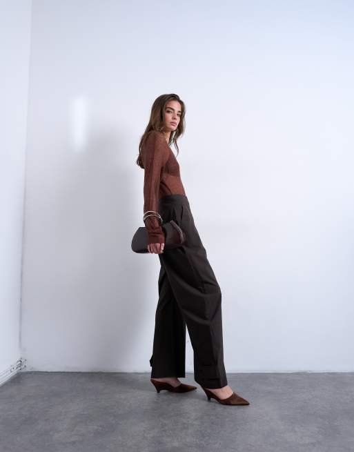 Topshop - Gestreepte elegante broek met ballonpijpen in bruin, 3 van 5