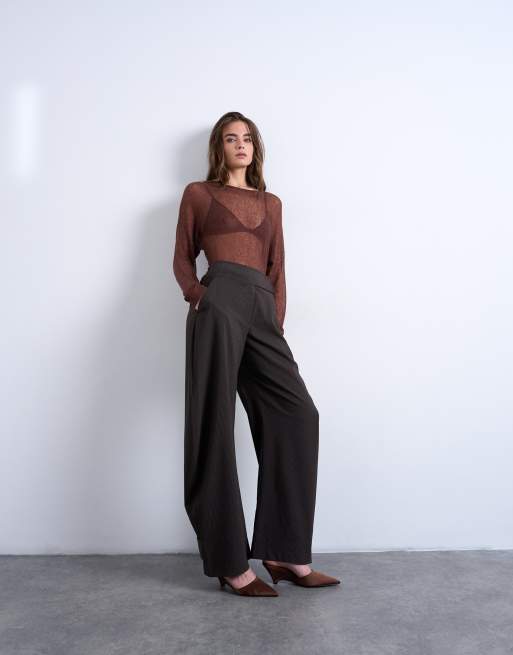 Topshop - Gestreepte elegante broek met ballonpijpen in bruin, 4 van 5