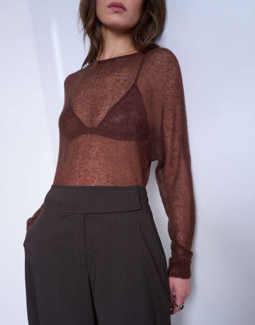 Topshop - Gestreepte elegante broek met ballonpijpen in bruin, 5 van 5