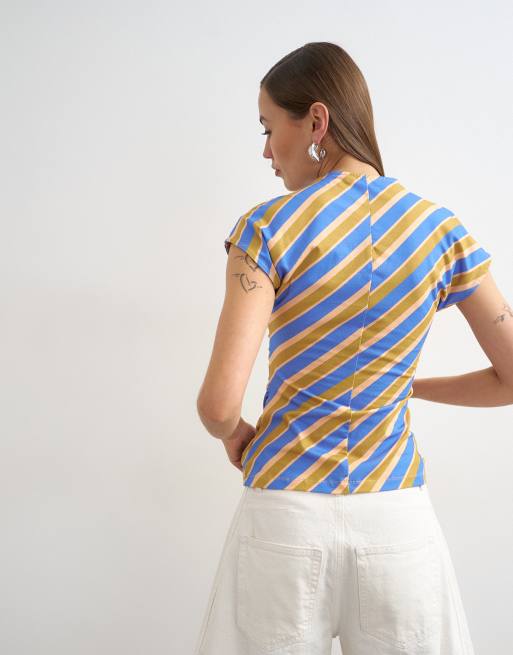 Topshop - Gestreepte gerimpelde top met overslag aan de voorkant in multi, 4 van 4