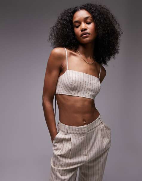 Topshop - Gestreepte linnen bralette in ecru - view 1