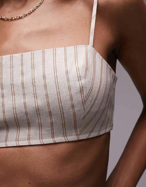 Topshop - Gestreepte linnen bralette in ecru, 3 van 4