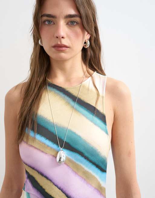 Topshop - Gestreepte maxi jurk met gerimpeld detail in lila, 3 van 4