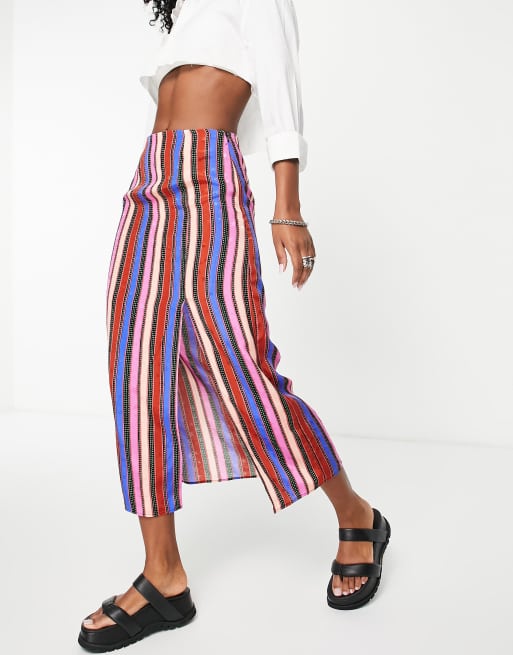 Topshop - Gestreepte midi rok met split in multi