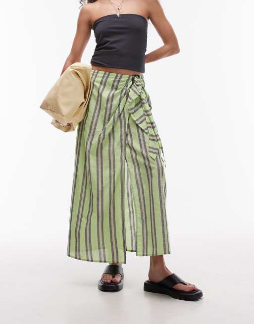 Topshop - Gestreepte sarong met gesp in groen 