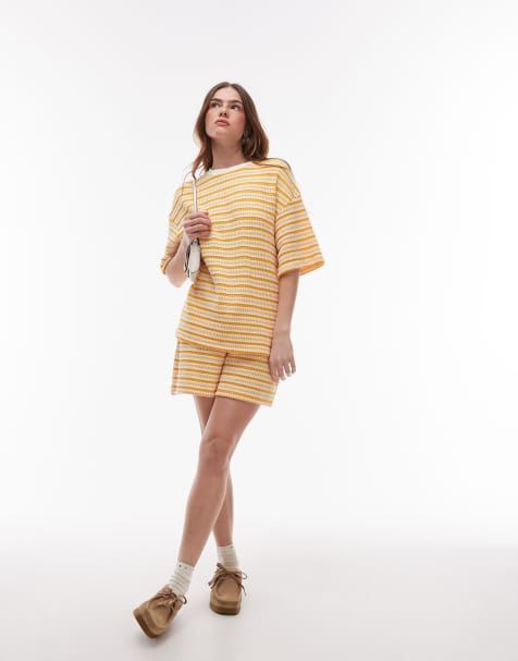 Topshop - Gestreepte short met textuur in oranje, deel van co-ord set - view 1