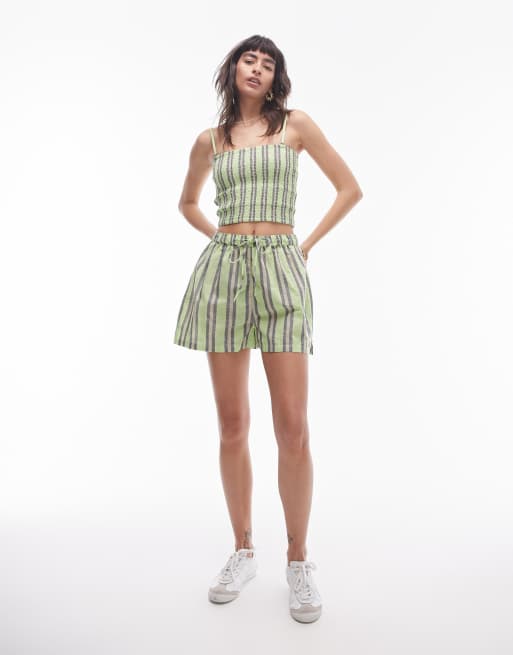 Topshop - Gestreepte strand co-ord set in groen