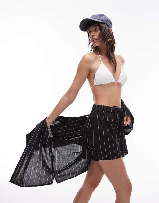 Topshop - Gestreepte strandshort in zwart en wit