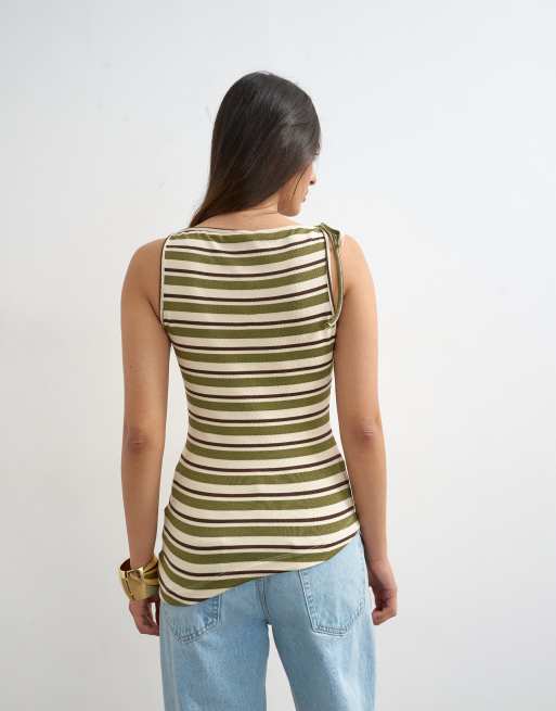 Topshop - Gestreepte tanktop met gestrikte schouderbandjes in groen, 4 van 4