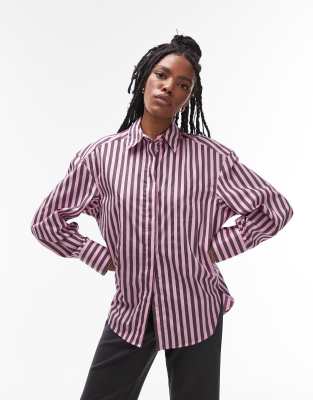 Topshop - Gestreifte Hemdbluse aus Popeline in Lila und Rosa