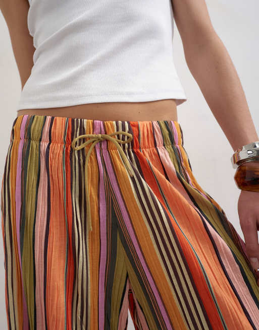 Topshop gestreifte Plissee-Hose mit Bindegürtel und weitem Bein in Orange, 4 von 5
