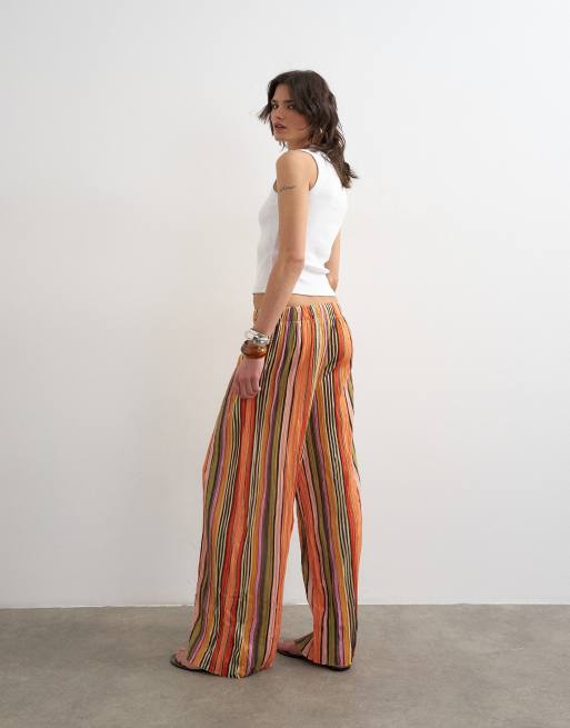 Topshop gestreifte Plissee-Hose mit Bindegürtel und weitem Bein in Orange, 5 von 5