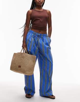 Topshop - Gestreifte Popeline-Hose mit weitem Bein und elastischem Bund-Bunt