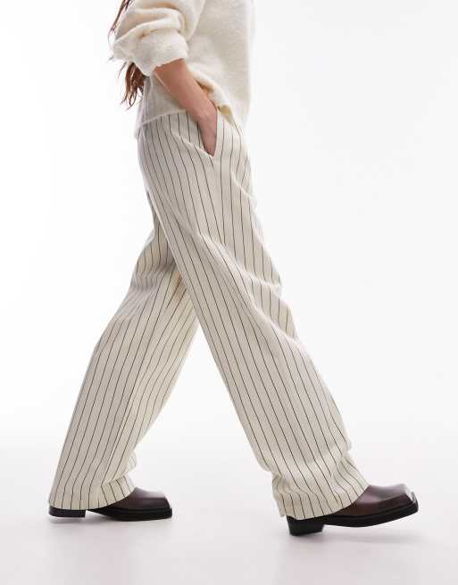 Topshop – Gestreifte Schlupfhose in Ecru mit geradem Schnitt, 2 von 5