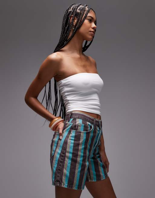 Topshop – Gestreifte Shorts in Schwarz und Blau mit geradem Schnitt, 4 von 5