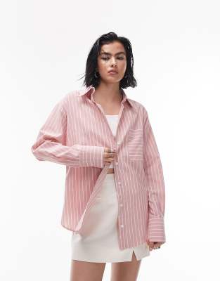 Topshop - Gestreiftes Hemd in Rosa