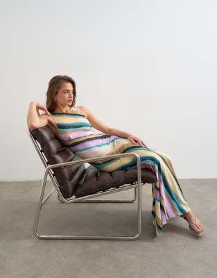 Topshop - Gestreiftes Maxikleid in Flieder mit Raffung-Mehrfarbig