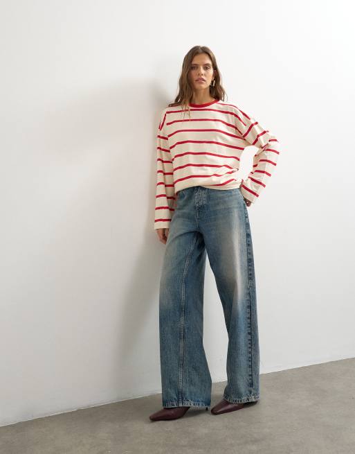 Topshop gestreiftes Skater-T-Shirt mit Nähten, 3 von 4