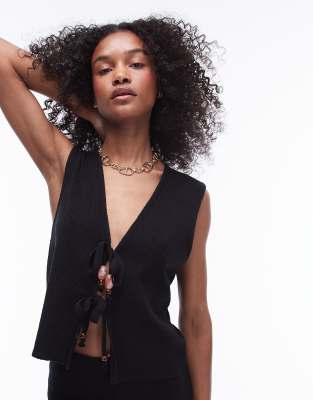 Topshop - Gestrickte Weste in Schwarz mit Perlendetails, Kombiteil