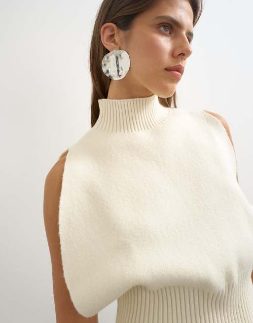Topshop gestrickter ärmelloser Pullover mit Stehkragen in Ivory, 4 von 4