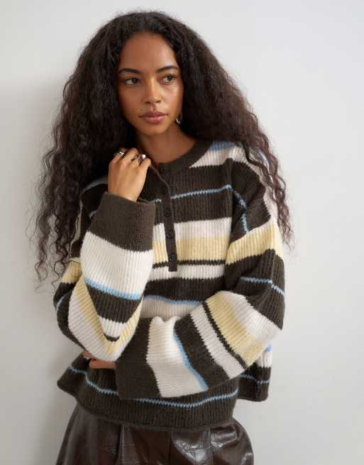 Topshop gestrickter Henley-Pullover in Multicolor, 1 von 4