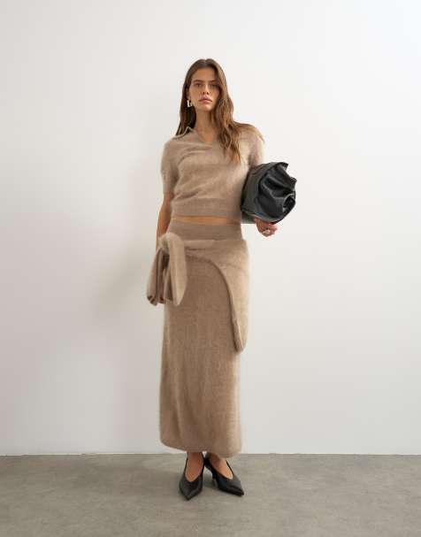 Topshop gestrickter Mix-and-Match-Maxirock aus gebürstetem Premium-Kaschmir in Neutral - view 1