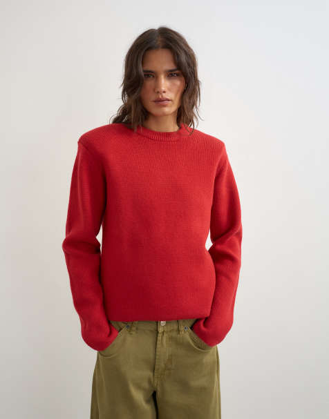 Topshop gestrickter Pullover mit Schulterpolstern in Rot - view 1