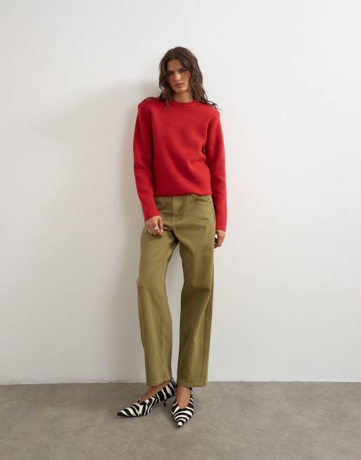 Topshop gestrickter Pullover mit Schulterpolstern in Rot, 2 von 4
