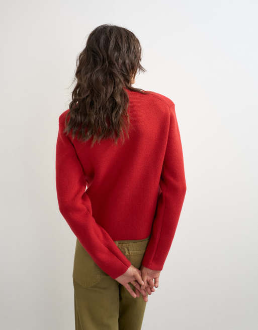 Topshop gestrickter Pullover mit Schulterpolstern in Rot, 3 von 4
