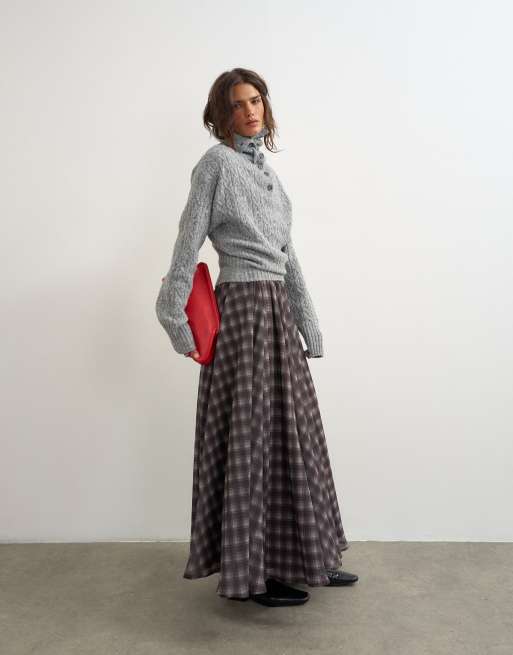 Topshop gestrickter Zopfstrick-Pullover mit Stehkragen in Grau, 3 von 4