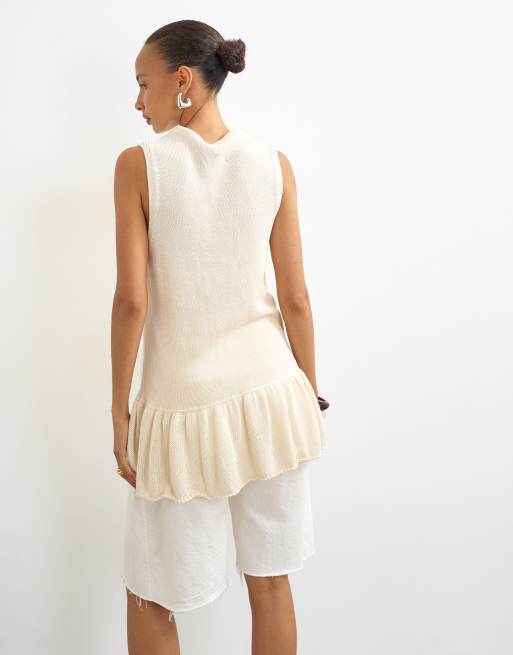 Topshop gestricktes ärmelloses Longline-Oberteil in Ecru, 2 von 4