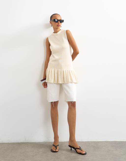Topshop gestricktes ärmelloses Longline-Oberteil in Ecru, 3 von 4