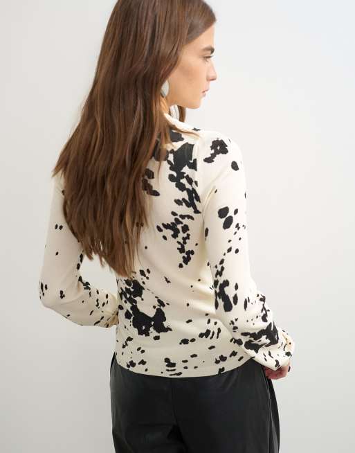 Topshop gestricktes Henley-Oberteil mit Animal-Print und Transparenz in Ivory, 4 von 4