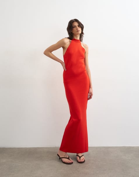 Topshop – Gestricktes Neckholder-Kleid in Rot - view 1
