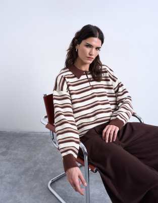 Topshop - Gestricktes Polohemd in Burgunderrot