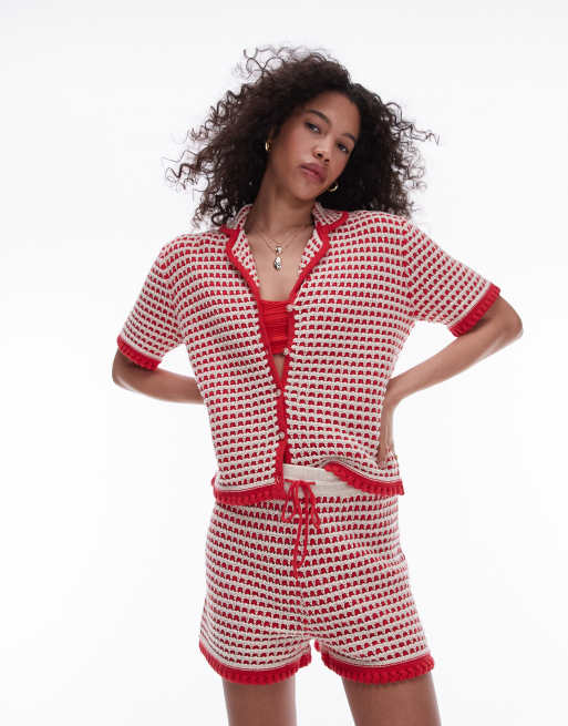 Topshop – Gestricktes Polohemd in Rot, Kombiteil