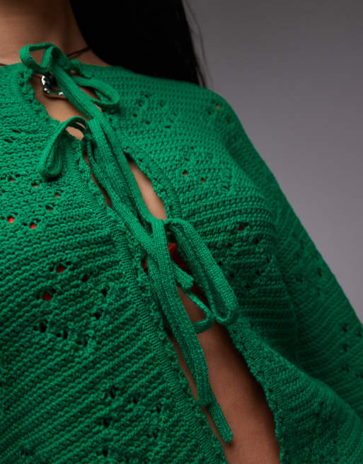 Topshop - Gestrikt kabelgebreid pointelle vest in groen, 3 van 4
